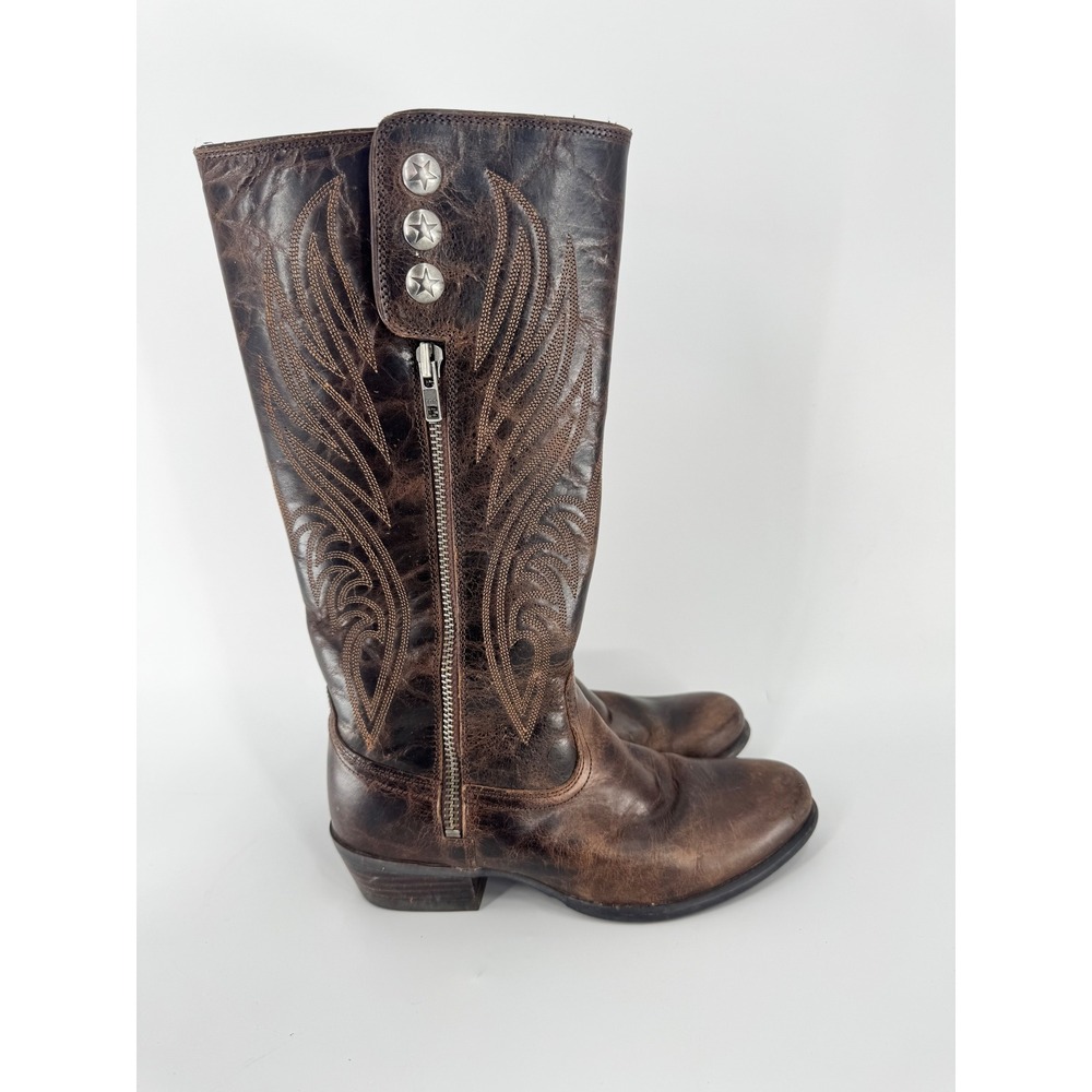 Ariat Tall Western Boots Women 5.5 Brown Leather Wing Stitch Star Stud Zip